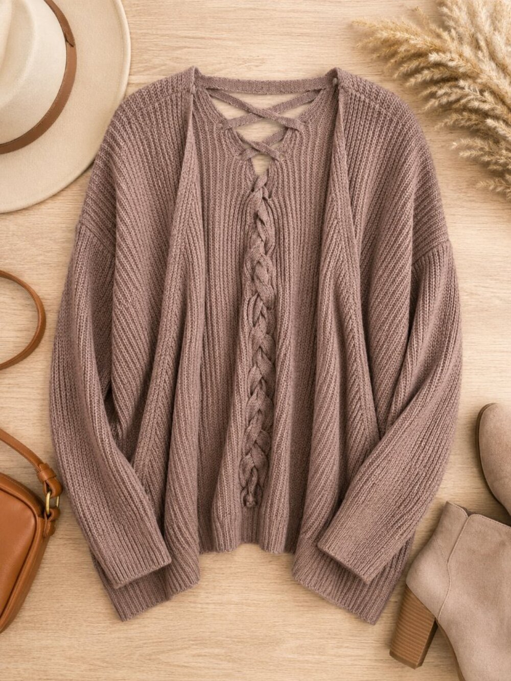 The Nines Tan Lace-Up Pink Cardigan - Size Large, Gently Used,‎ Stylish & Cozy